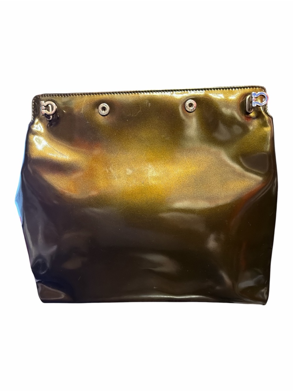 Salvatore Ferragamo Metallic Bronze Patent Leather Gancini Satchel